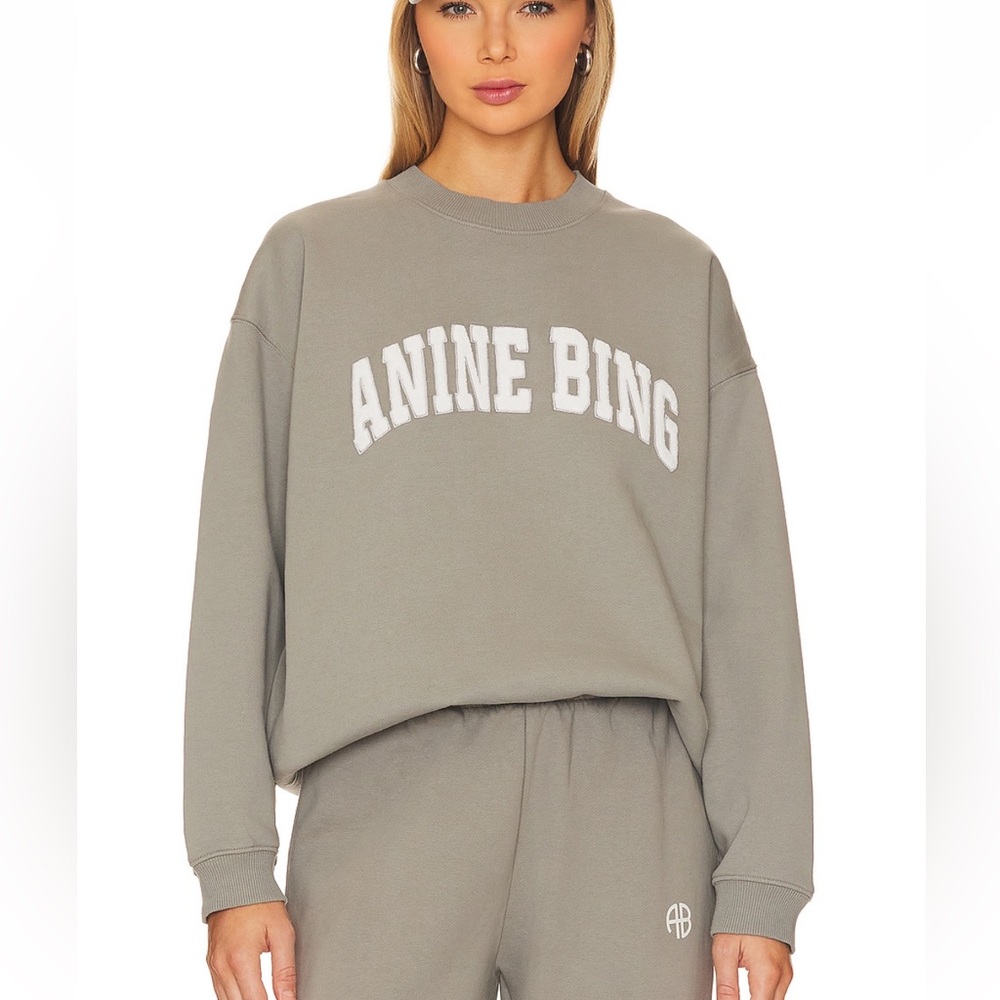 Anine Bing Taupe Logo Crewneck Sweatshirt
